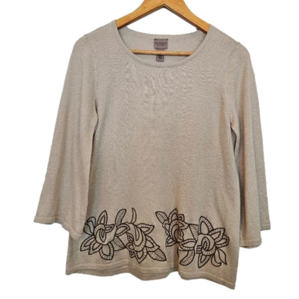 CHICO'S Easywear Lightweight Knit Tunic Pullover Gold Metallic Size 1  Medium